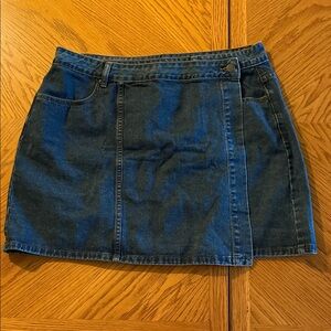 Cider Dark Blue Denim Wrap-Style Mini Skirt